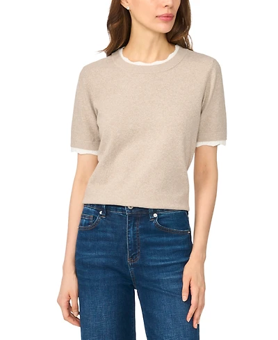 CeCe Women's Lace-Trim Crewneck Short-Sleeve Sweater