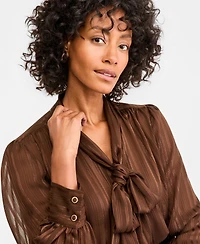 Tahari Asl Women's Tie Neck Satin Stripe Long-Sleeve Blouse