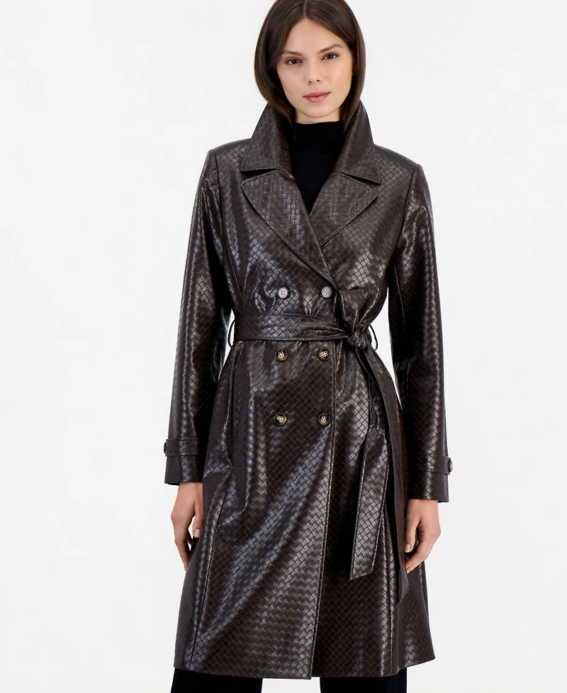 Tahari Asl Women's Faux Leather Lined Belted Trench