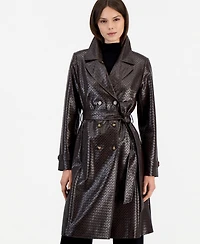 Tahari Asl Women's Faux Leather Lined Belted Trench