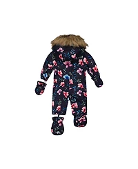 Deux par Baby Girl One Piece Snowsuit Adapted for Car Seats Floral Print