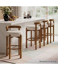 Maison Boucle Modern Bar Height Upholstered Bar Stools, Solid Wood Low Back Design, Fabric Padded Round Seat