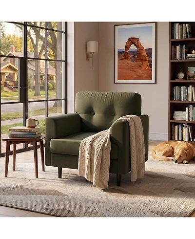homfan Mid-Century Fabric Leisure Armchair with Wooden Support Frame, Thick Foam Padding, Quick Tool-Free Assembly and High Weight Bearing Limit