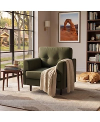 homfan Mid-Century Fabric Leisure Armchair with Wooden Support Frame, Thick Foam Padding, Quick Tool-Free Assembly and High Weight Bearing Limit