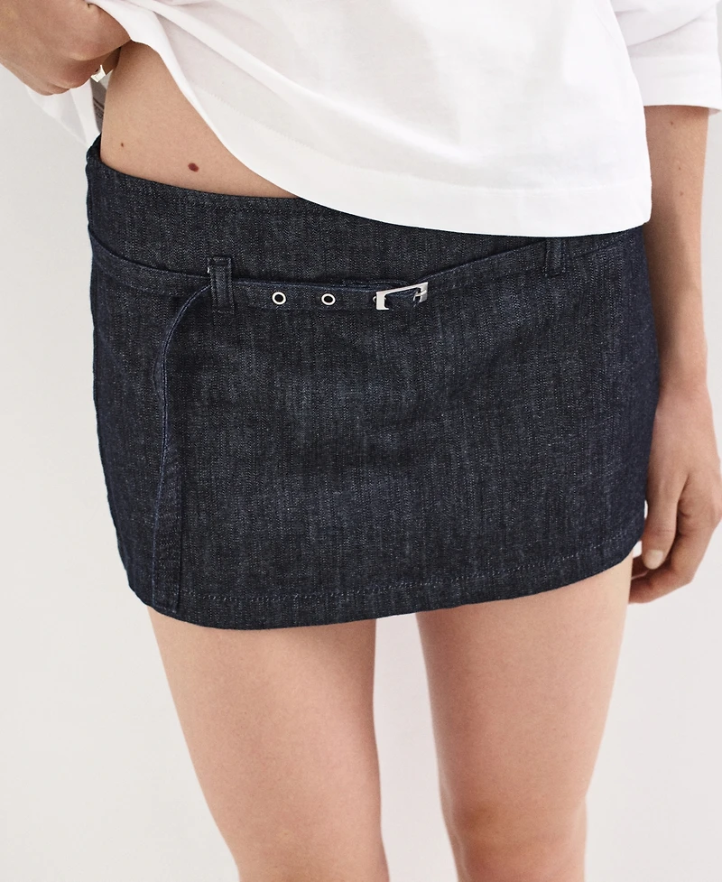 Mango Women's Low-Rise Wide-Leg Denim Skort, 2" Inseam