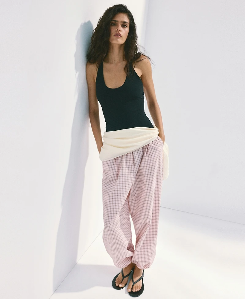 Mango Women's Mid-Rise Plaid Baggy Pants
