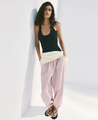 Mango Women's Mid-Rise Plaid Baggy Pants