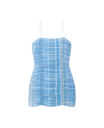 Mango Women's Plaid Ruched Strapless Mini Dress