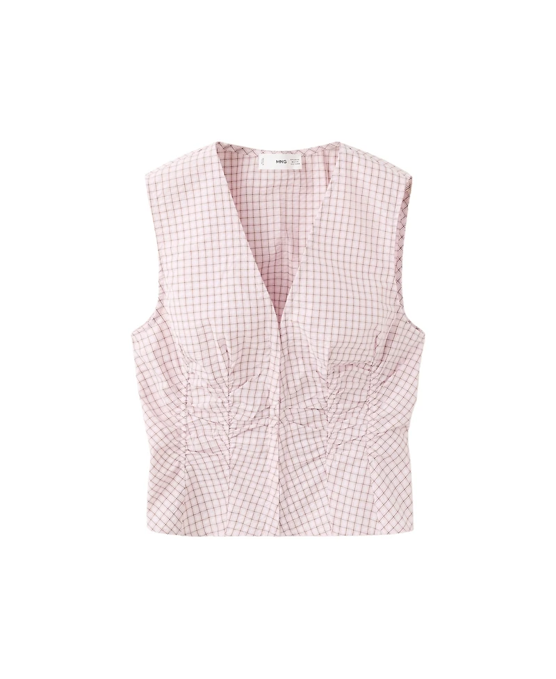 Mango Women's Checkered V-Neck Blouse