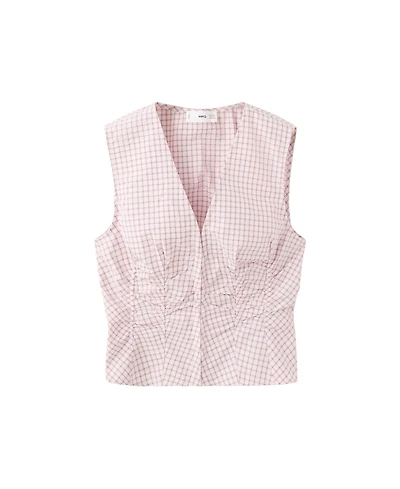 Mango Women's Checkered V-Neck Blouse