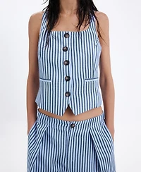 Mango Women's Striped Flowy Wide-Leg Pleated Pants