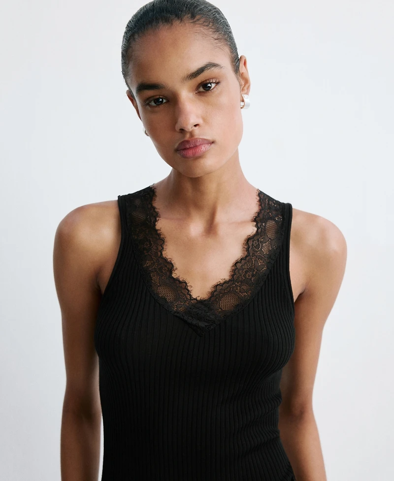 Mango Women's Lace Lyocell Top