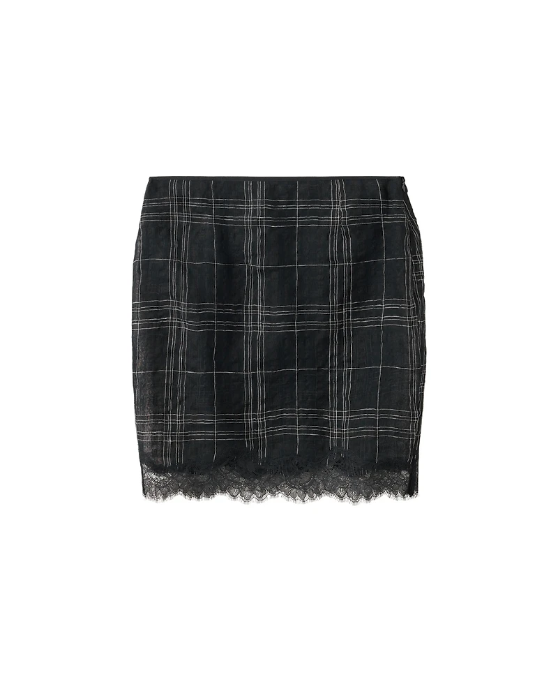 Mango Women's Plaid Linen-Blend High-Rise Skirt