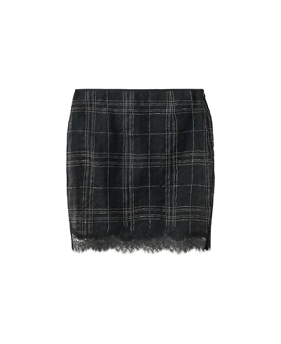 Mango Women's Plaid Linen-Blend High-Rise Skirt