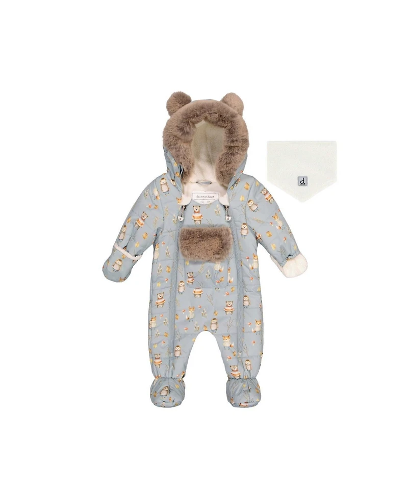 Deux par Baby Boy One Piece Snowsuit Adapted for Car Seats Animal Print
