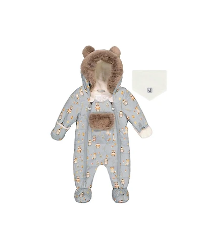 Deux par Baby Boy One Piece Snowsuit Adapted for Car Seats Animal Print