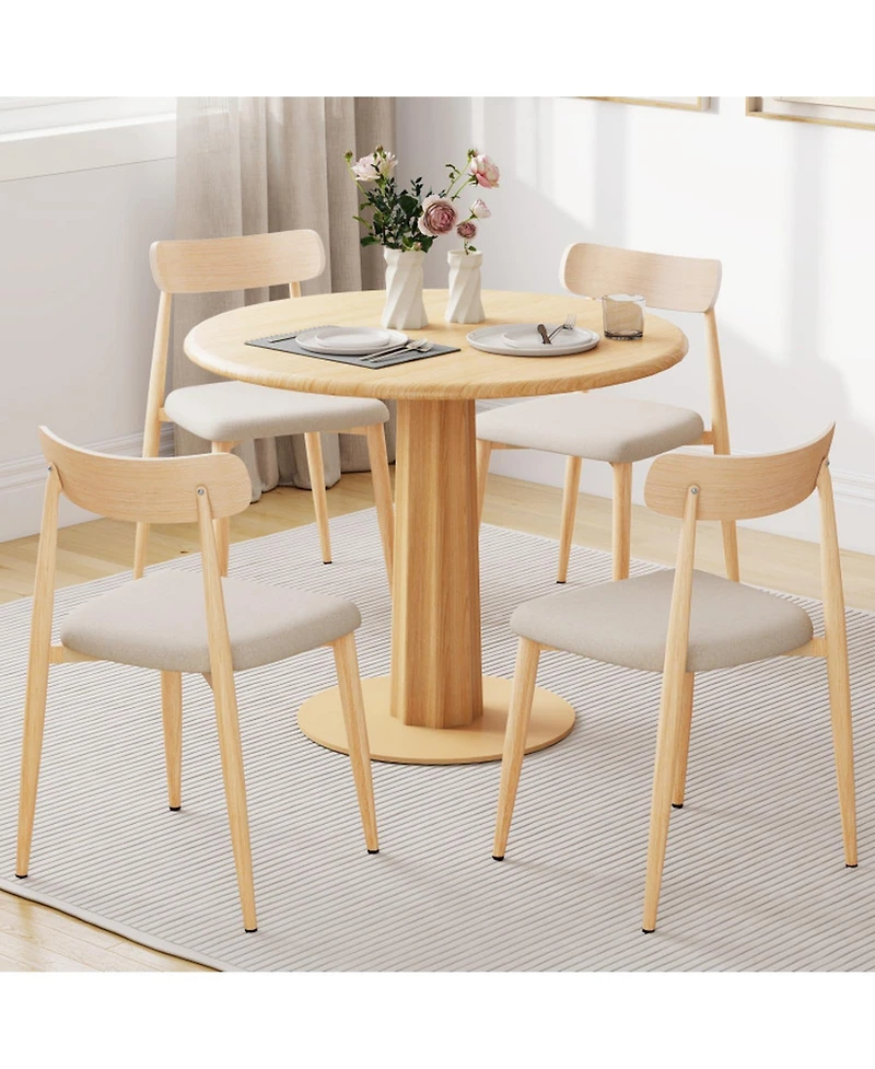 Sugift Modern Linen Upholstered Dining Chairs Set of 4 with Curved Back