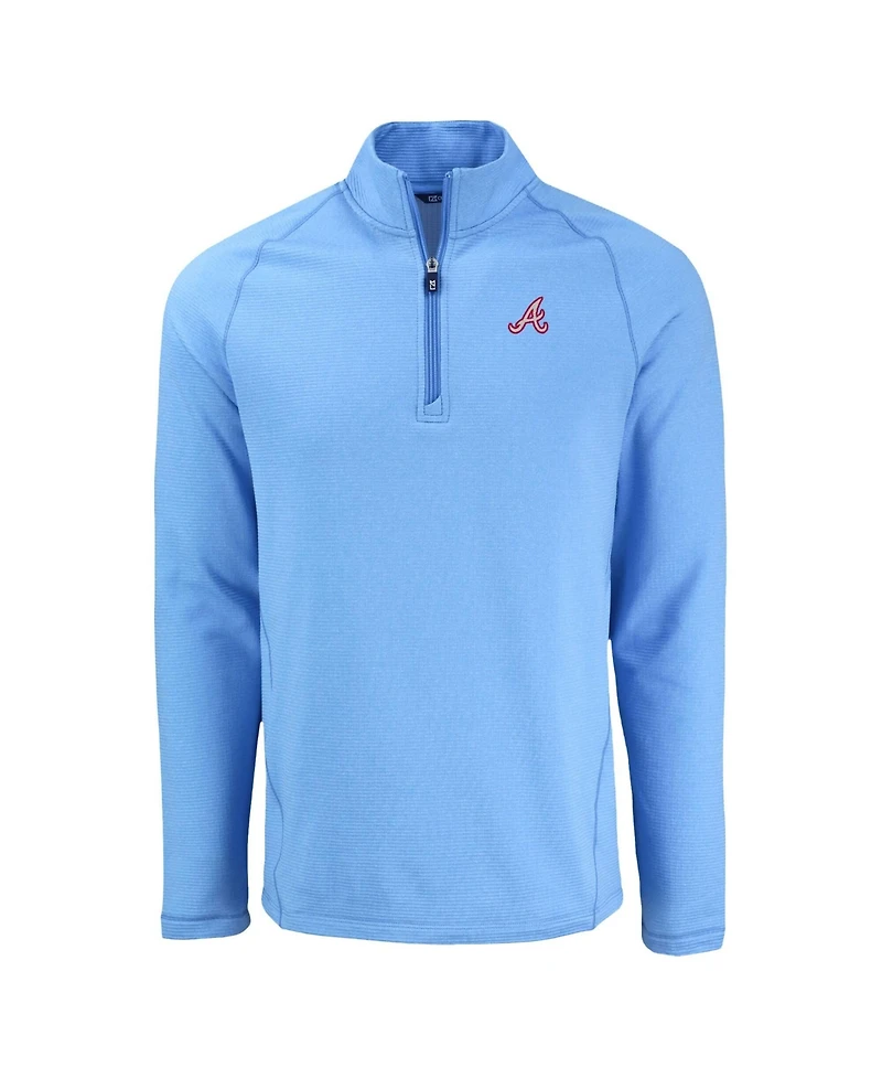 Cutter & Buck Men's Heather Light Blue Atlanta Braves Peshastin Eco Fleece Raglan Quarter-Zip Sweatshirt
