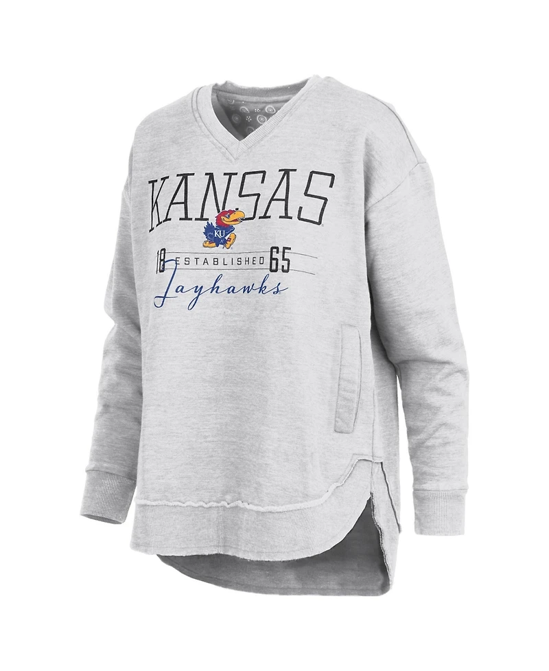 Pressbox Women's Heather Gray Kansas Jayhawks Marcus East Hall Poncho V-Neck Sweatshirt