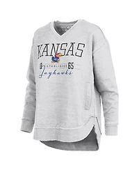 Pressbox Women's Heather Gray Kansas Jayhawks Marcus East Hall Poncho V-Neck Sweatshirt