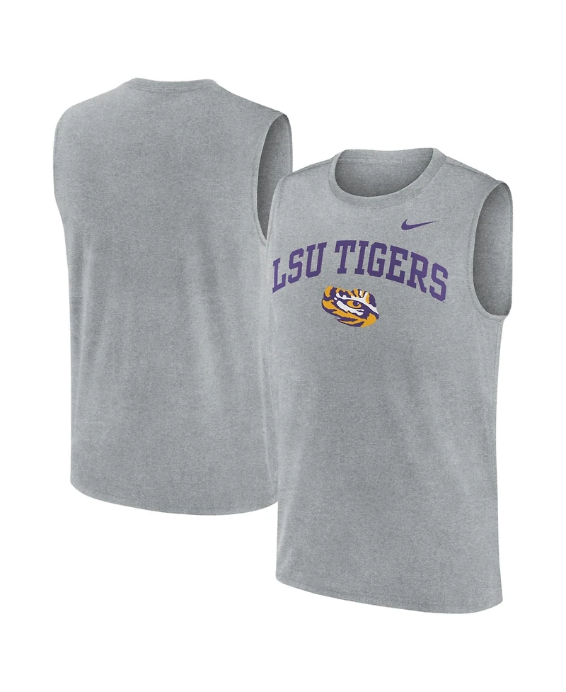 Nike Men's Heather Gray Lsu Tigers Primetime Legend Arch Dri-fit Muscle Tank Top