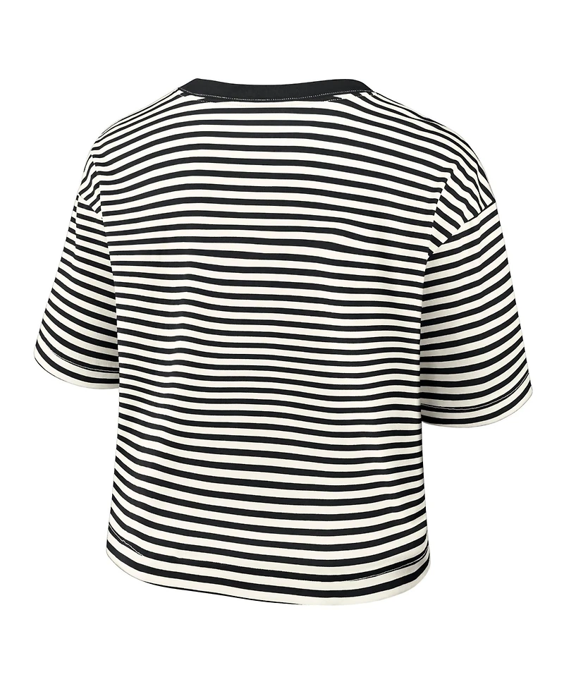 Nike Women's Black/Cream Pittsburgh Steelers Striped Cropped T-Shirt