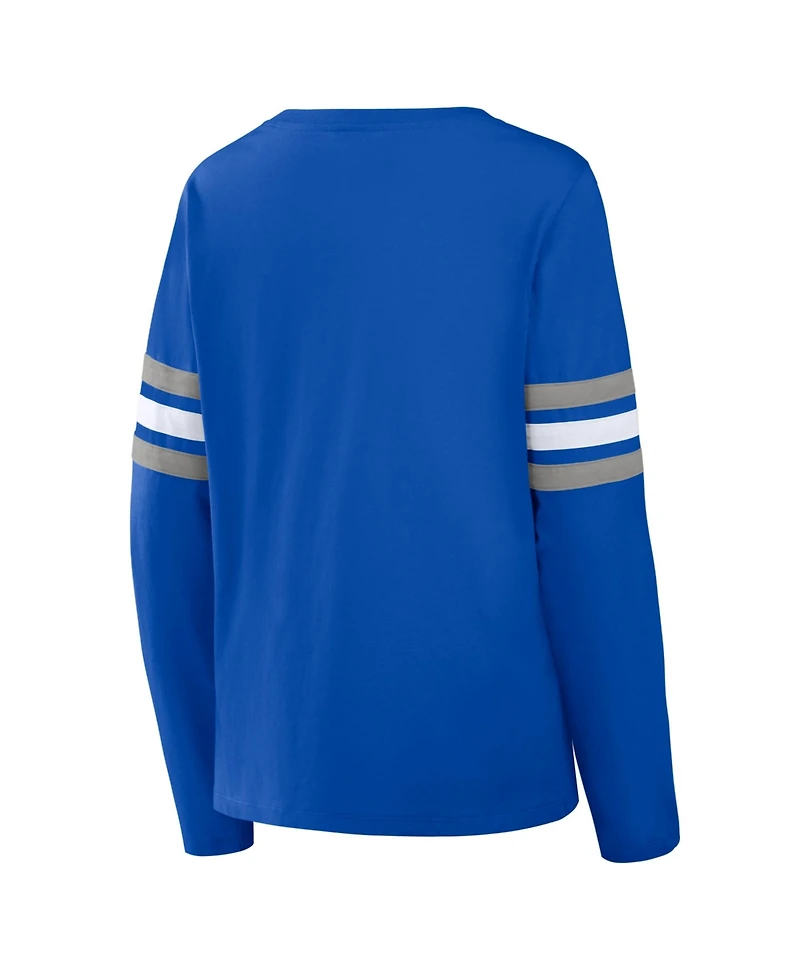 Fanatics Women's Blue Detroit Lions Team First Coverage Scheme Lace-Up Long Sleeve T-Shirt
