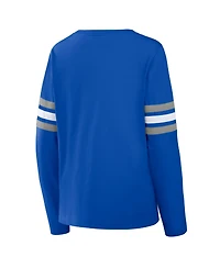 Fanatics Women's Blue Detroit Lions Team First Coverage Scheme Lace-Up Long Sleeve T-Shirt