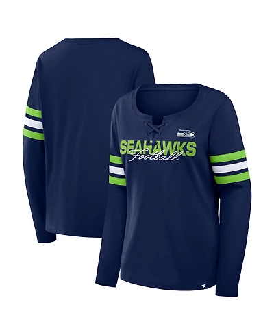 Fanatics Women's College Navy Seattle Seahawks Team First Coverage Scheme Lace-Up Long Sleeve T-Shirt