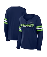 Fanatics Women's College Navy Seattle Seahawks Team First Coverage Scheme Lace-Up Long Sleeve T-Shirt