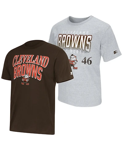 Starter Men's 2-Pack Brown/Gray Cleveland Browns Throwback Logo T-Shirt Set