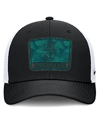 Nike Men's Black/White Seattle Mariners Camo Rise Trucker Dri-fit Adjustable Hat