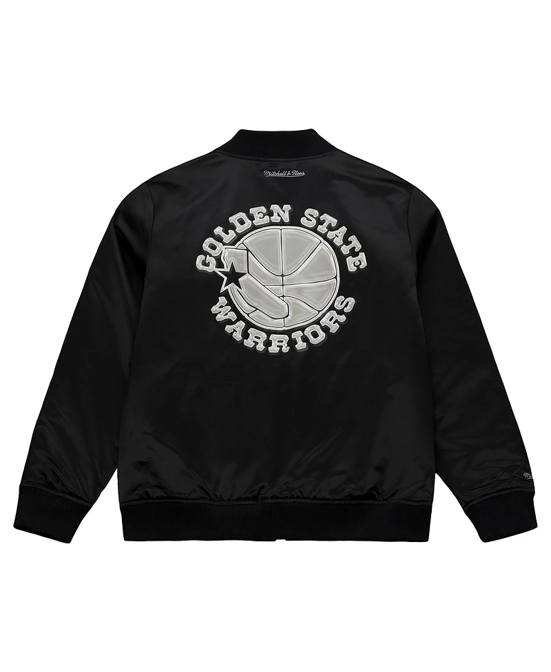Mitchell & Ness Men's Black Golden State Warriors Chrome Satin Bomber Full-Zip Jacket