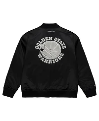 Mitchell & Ness Men's Black Golden State Warriors Chrome Satin Bomber Full-Zip Jacket