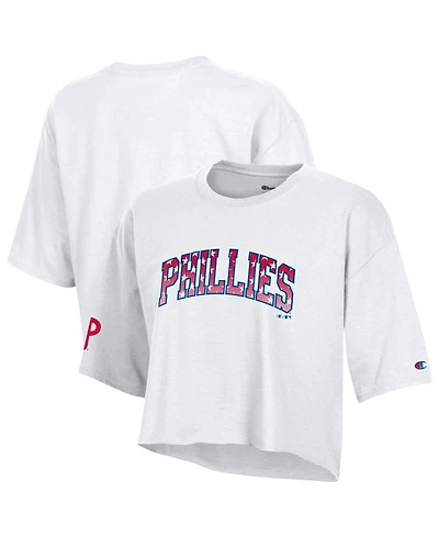 Champion Women's White Philadelphia Phillies Boyfriend Cropped Americana T-Shirt
