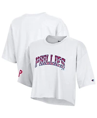Champion Women's White Philadelphia Phillies Boyfriend Cropped Americana T-Shirt