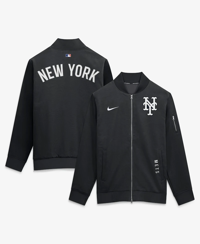 Nike Men's Black New York Mets Authentic Collection Dugout Relaxed Full-Zip Bomber Jacket