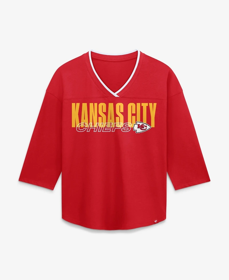 Fanatics Women's Red Kansas City Chiefs Team First Deceptive Juke 3/4-Sleeve V-Neck T-Shirt