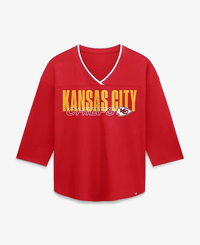 Fanatics Women's Red Kansas City Chiefs Team First Deceptive Juke 3/4-Sleeve V-Neck T-Shirt