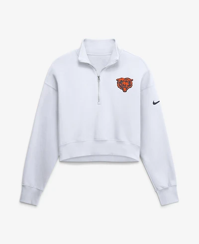 Nike Women's White Chicago Bears Oversized Phoenix Fleece Cropped Quarter-Zip Sweatshirt