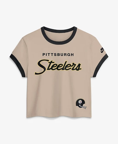 Nike Women's Beige Pittsburgh Steelers Rewind Ringer Mod Cropped T-Shirt