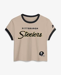 Nike Women's Beige Pittsburgh Steelers Rewind Ringer Mod Cropped T-Shirt