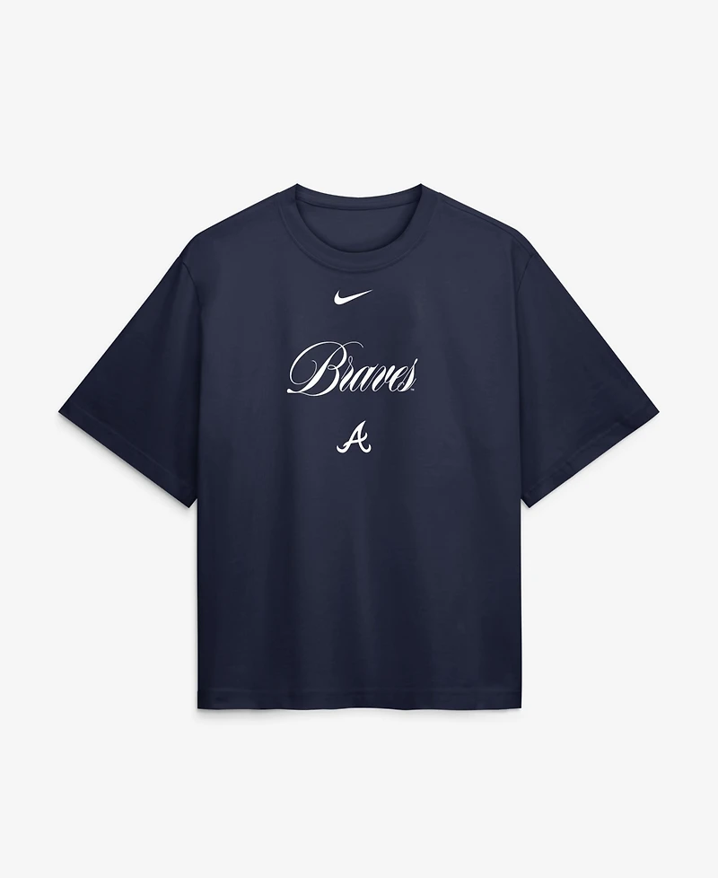 Nike Women's Navy Atlanta Braves 4x Champions Ring Boxy T-Shirt