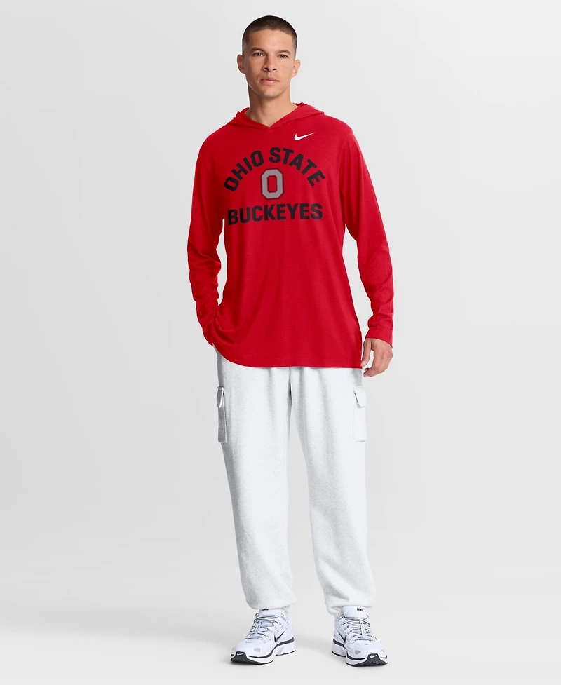 Nike Men's Scarlet Ohio State Buckeyes Primetime Arch Tri-Blend Dri-fit Long Sleeve Hooded T-Shirt
