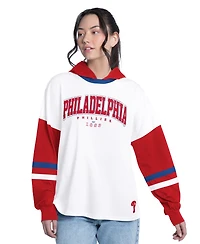G-iii 4Her by Carl Banks Women's White/Red Philadelphia Phillies Key Player Oversized Hooded Long Sleeve T-Shirt