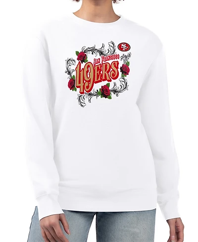 G-iii 4Her by Carl Banks Women's White San Francisco 49ers Roses Fleece Tri-Blend Pullover Sweatshirt