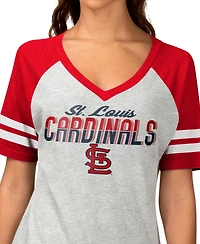 G-iii 4Her by Carl Banks Women's Heather Gray St. Louis Cardinals Goal Line Raglan V-Neck T-Shirt