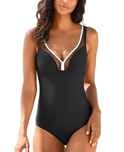 Lascana Women's Mesh Trim Tummy Control One Piece Swimsuit Bra Sizing