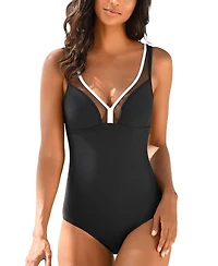 Lascana Women's Mesh Trim Tummy Control One Piece Swimsuit Bra Sizing
