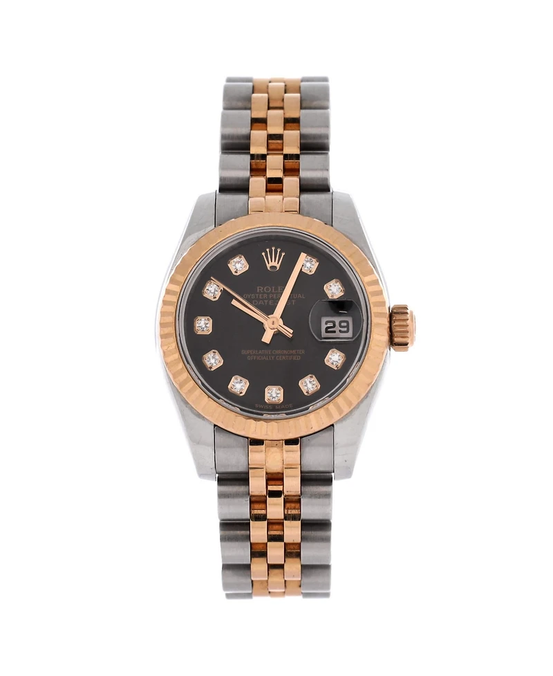 Pre-Owned Rolex Oyster Perpetual Datejust Automatic Watch in Stainless Steel and Rose Gold with Diamond Markers 26mm